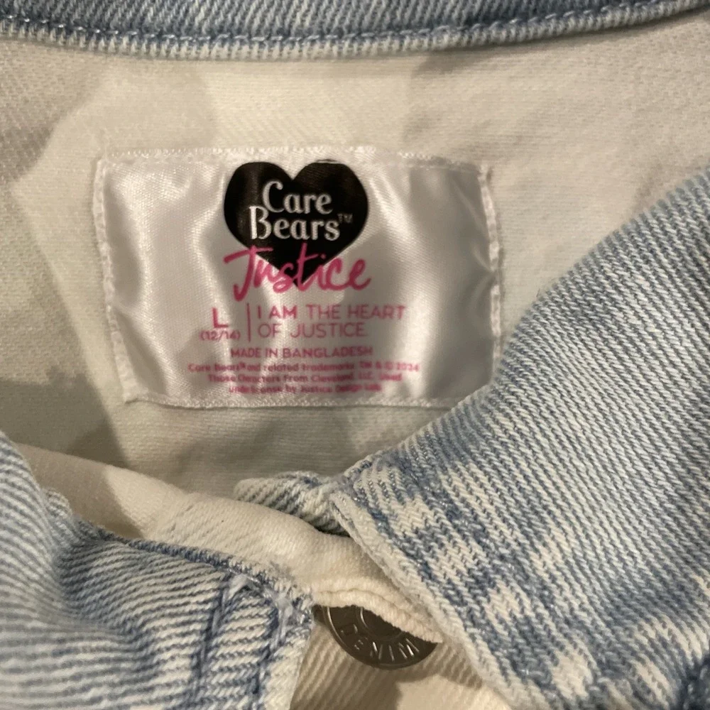 Justice Care Bears Jacket Girls L 12/14 Denim Heart Patch‎ Cartoon Retro